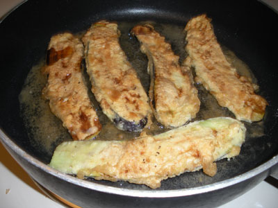 Frying eggplant