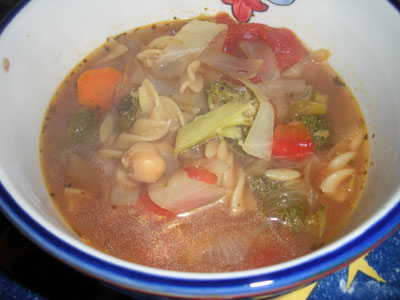 Bowl of steaming vegetable soup. Yum!