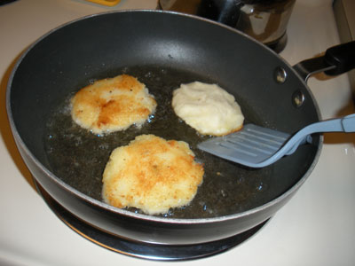 Flipping potato cakes